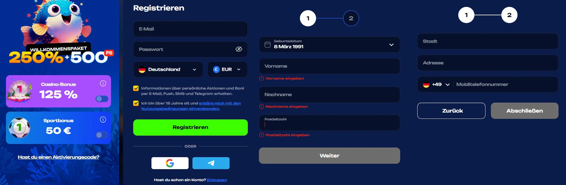 FUGU Casino Registrierung